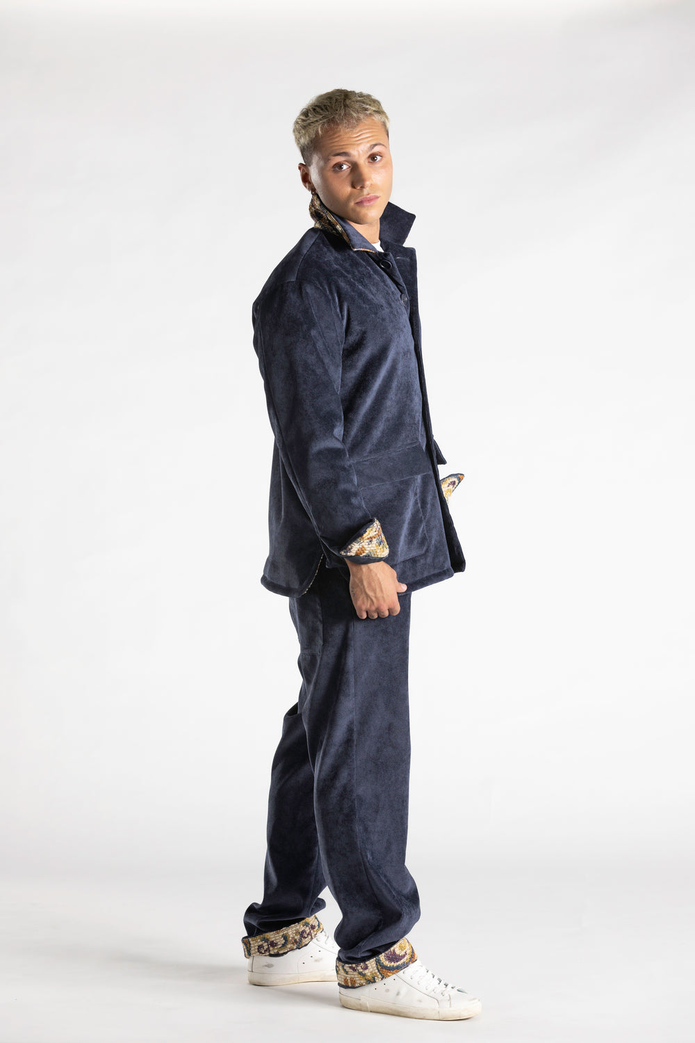 Pantalone in Velluto Mille Righe con Dettaglio Bandana