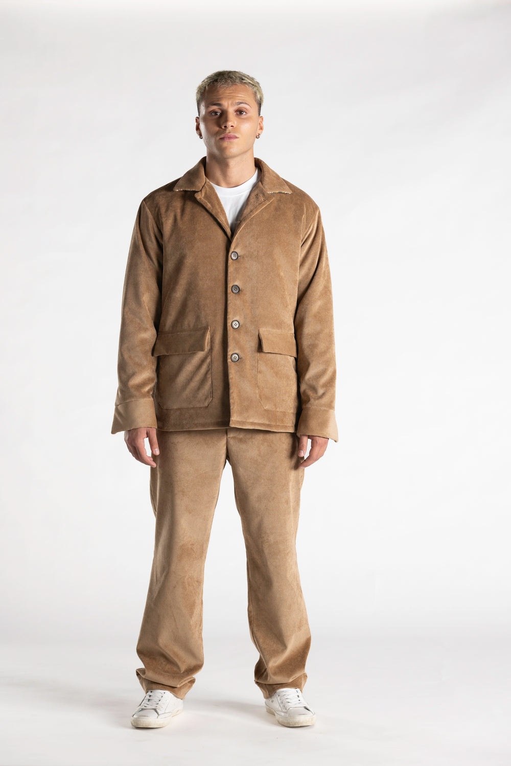 Giacca in Velluto Mille Righe con Dettagli Bandana nocciola