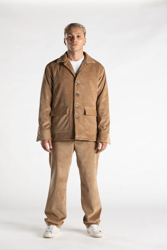 Giacca in Velluto Mille Righe con Dettagli Bandana nocciola