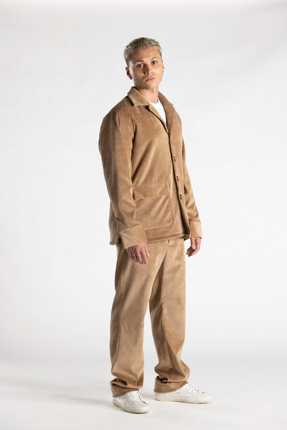 Pantalone in Velluto Mille Righe con Dettaglio Bandana nocciola