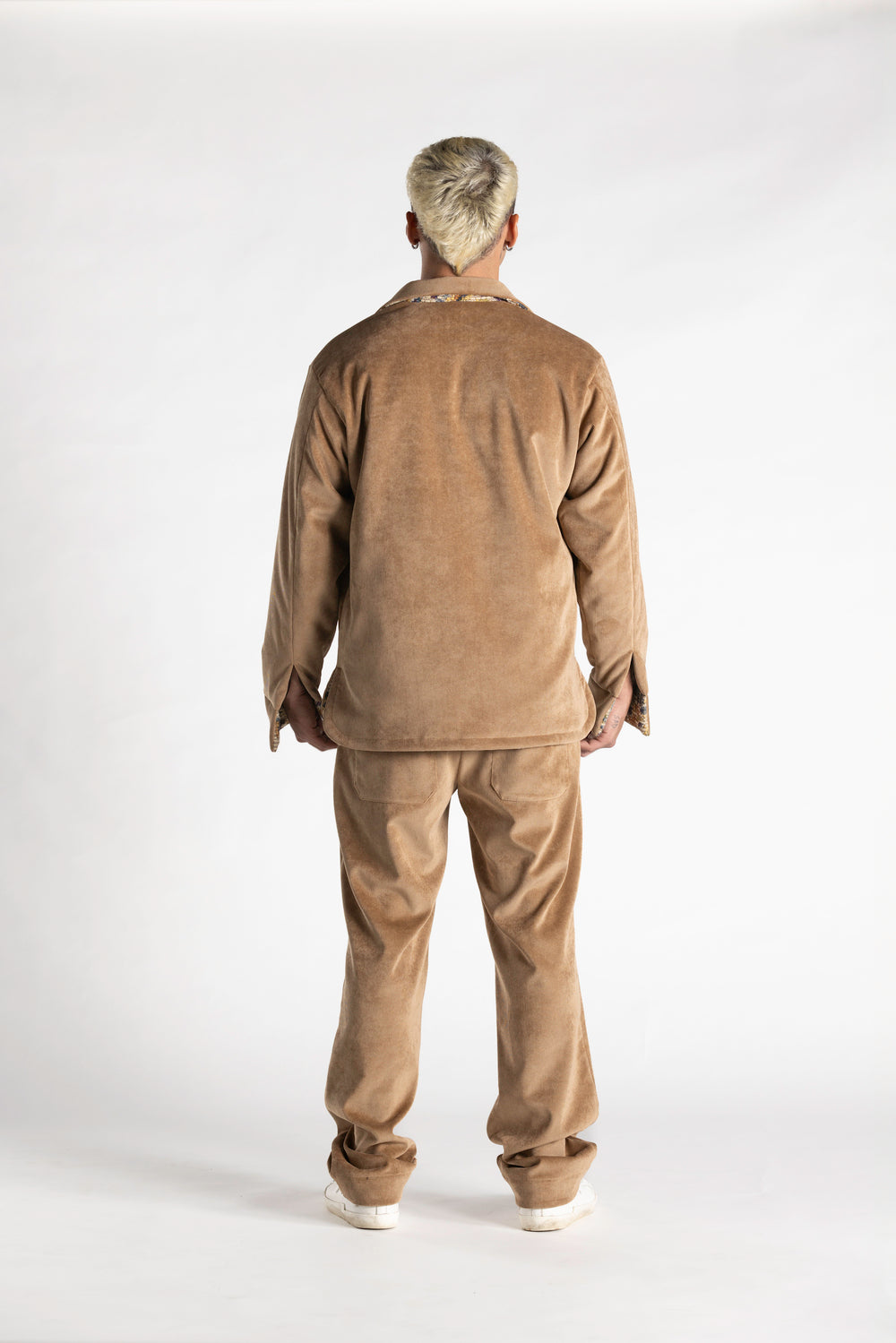 Pantalone in Velluto Mille Righe con Dettaglio Bandana nocciola