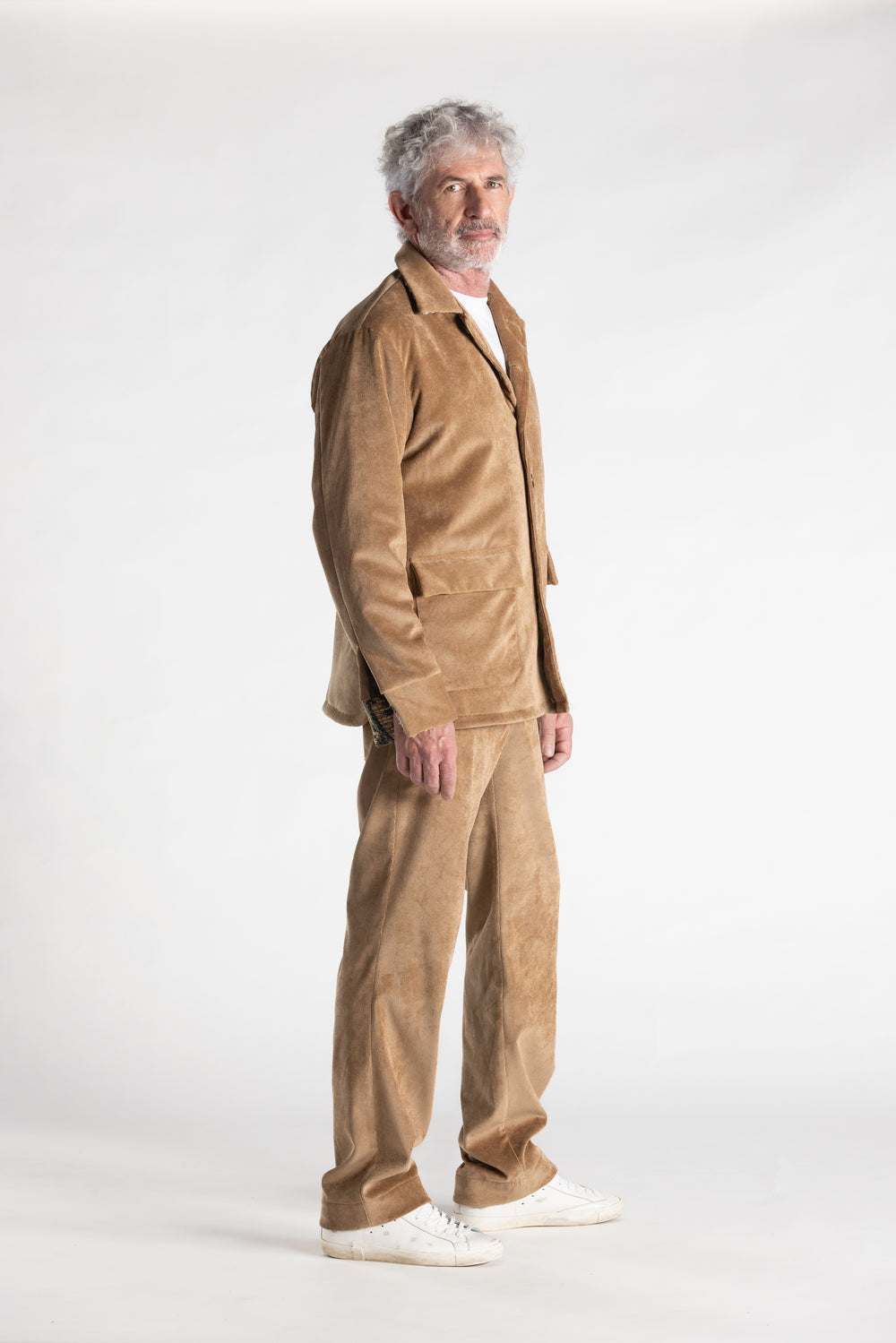 Pantalone in Velluto Mille Righe con Dettaglio Bandana nocciola