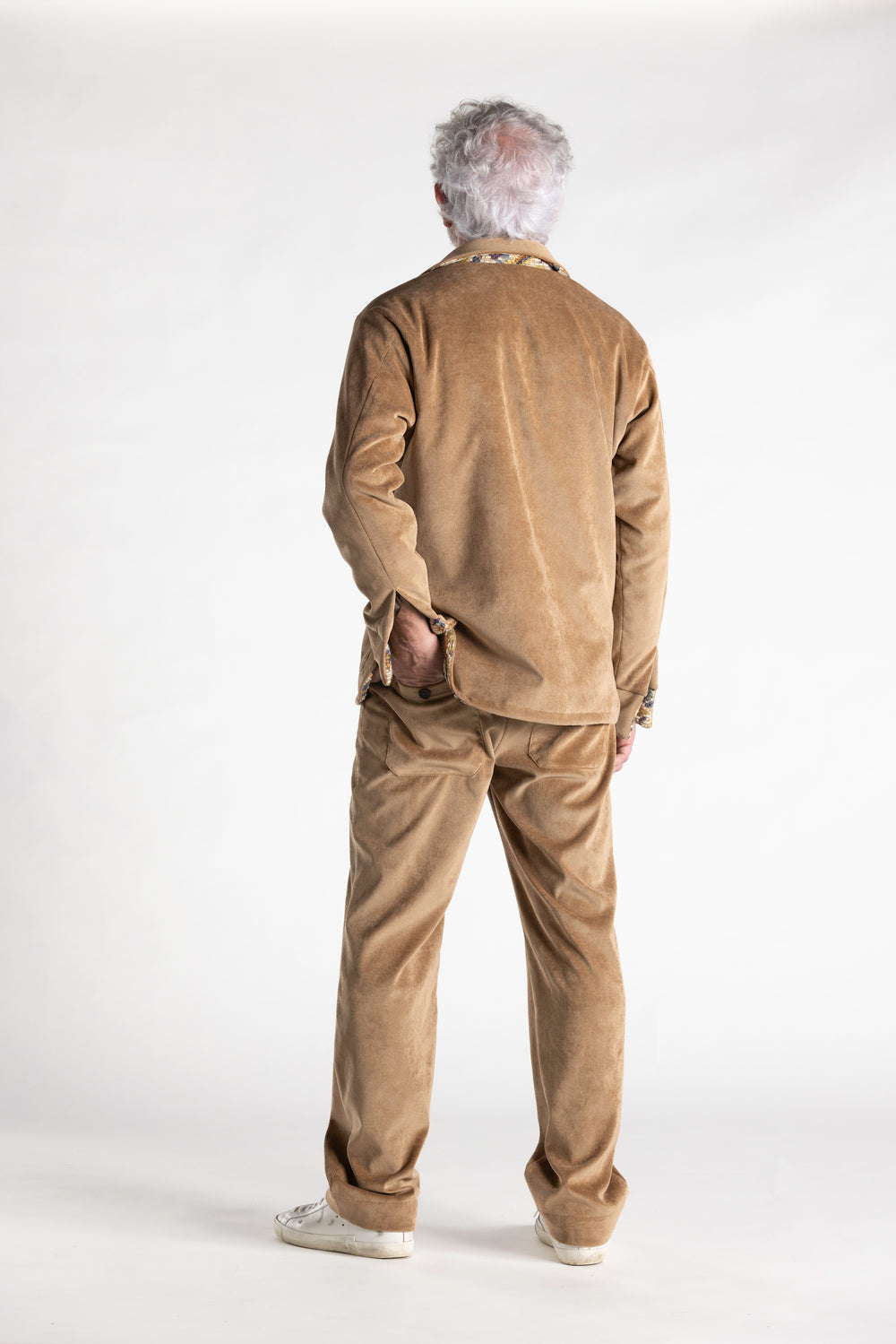 Pantalone in Velluto Mille Righe con Dettaglio Bandana nocciola