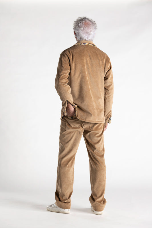 Pantalone in Velluto Mille Righe con Dettaglio Bandana nocciola