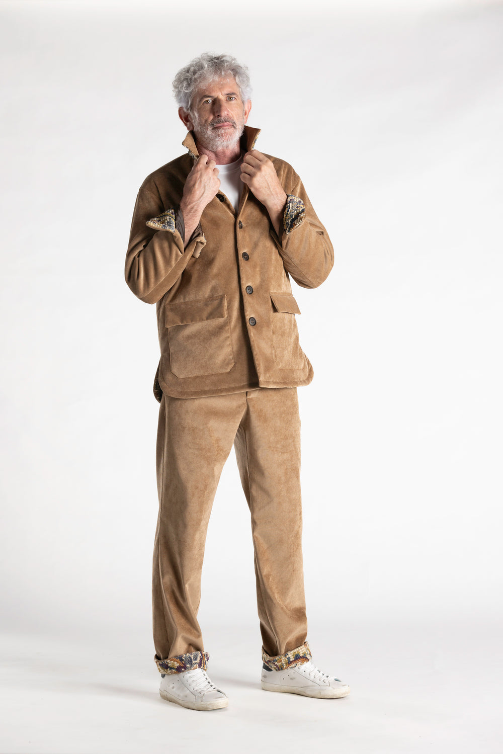 Giacca in Velluto Mille Righe con Dettagli Bandana nocciola